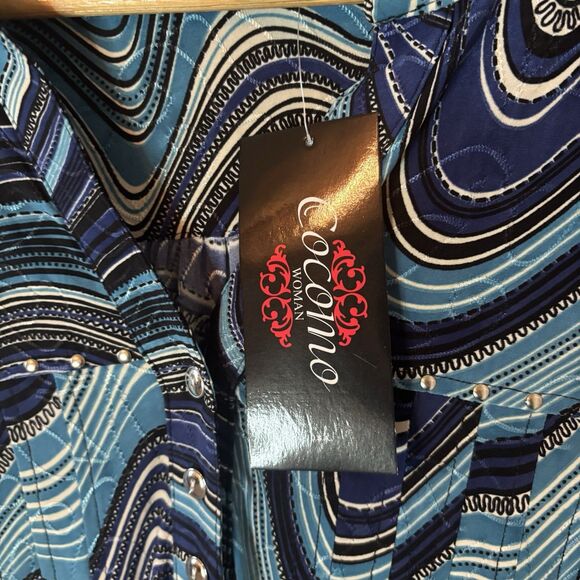 Cocomo Woman NEW Blue Wavy Geometric Blouse Pleated Top Sz 1X - Picture 5 of 10